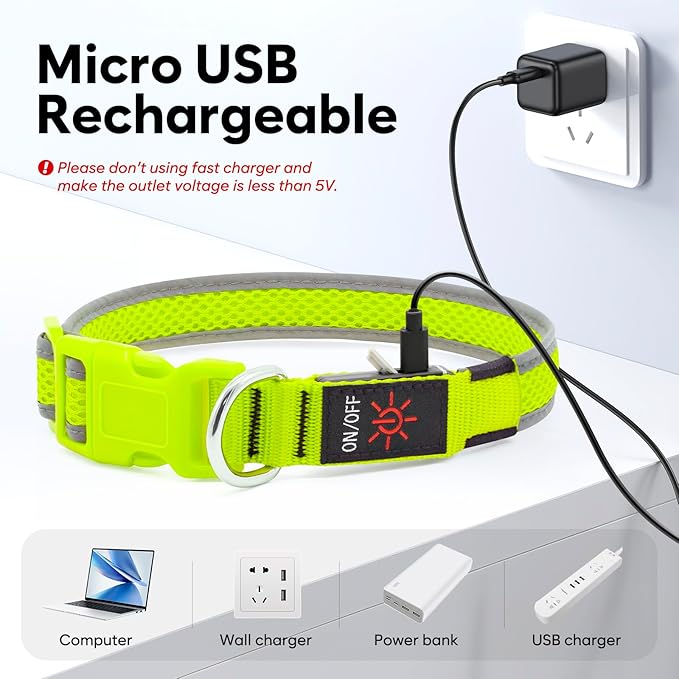 Flashseen LED Dog Collar, Light Up Dog Collar Lights USB Rechargeable, Adjustable Comfortable Soft