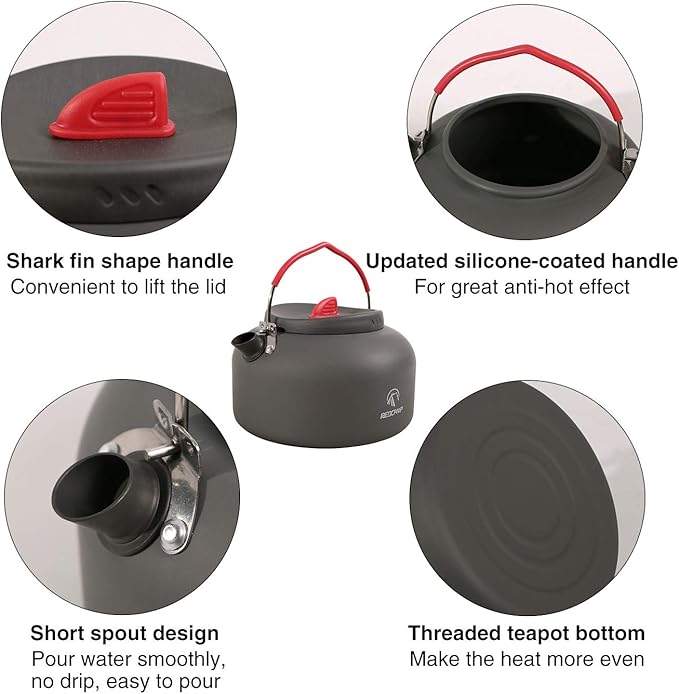 REDCAMP 1.4L Medium Outdoor Camping Kettle, Aluminum Water Pot with Carrying Bag, Compact