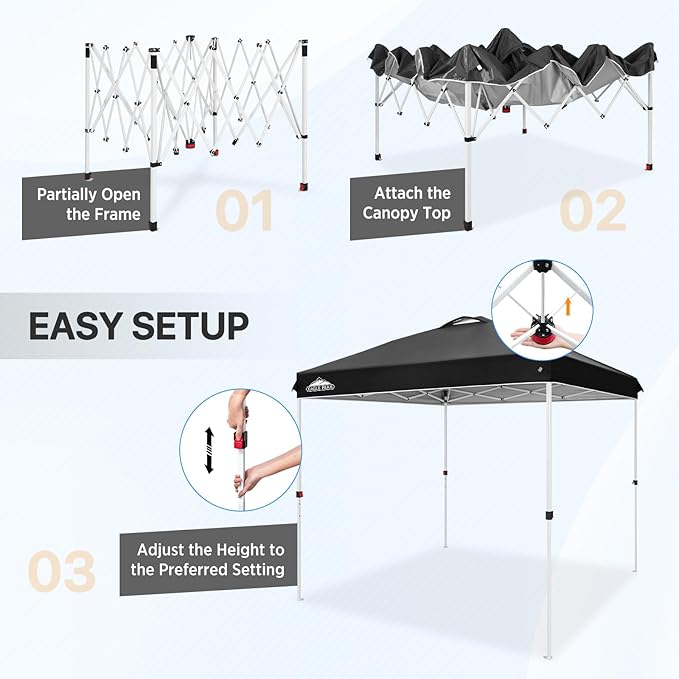 EAGLE PEAK Pop Up Canopy Tent with Wheeled Carry Bag, 8 Stakes, 4 Ropes, Easy Set Up Tent Canopy