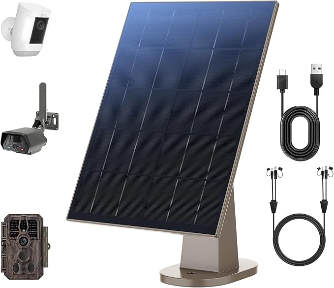 8W Solar Panel for Trail Camera with Build-in 72Wh Rechargeable Battery, Comes with 360°Adjustable