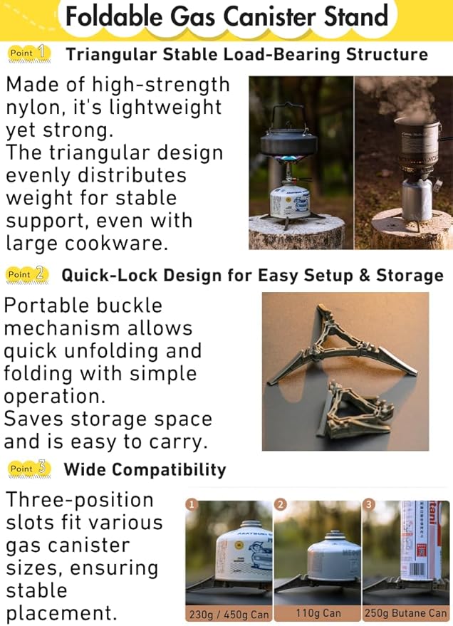 CAMPINGMOON Canister Top Stove Portable Compact Foldable w/igniter w/Gas Fuel Can Stabilizer