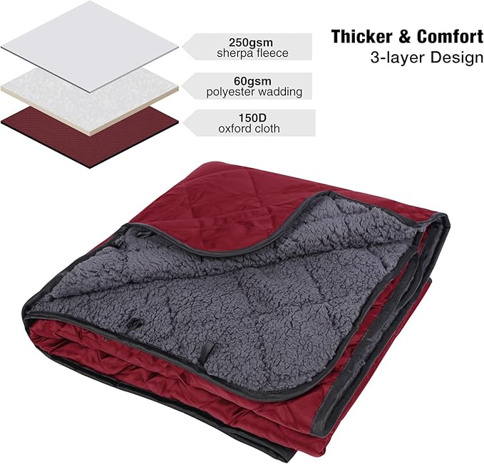 REDCAMP Large Camping Blanket with Sherpa Lining, Cold Weather Warm Outdoor Blanket Windproof for