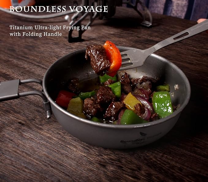 Boundless Voyage Titanium Frying Pan with Folding Handle Ultra-light for Camping Picnic Skillet