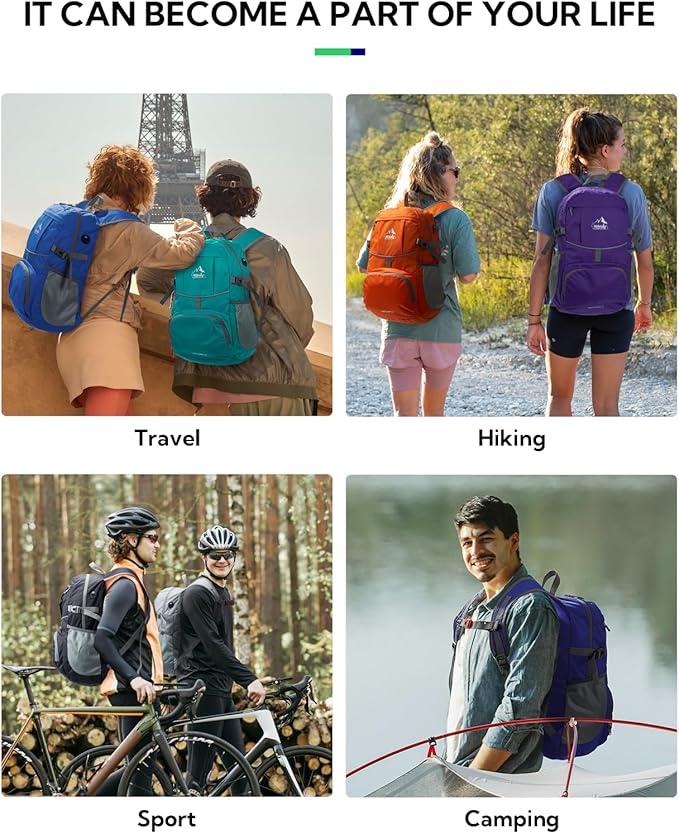 WATERFLY Hiking Foldable Daypack Backpack: 25L Ultra Lightweight Waterproof Day Pack for Woman Man