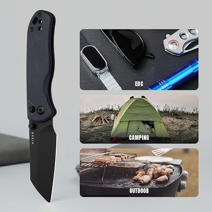 Kizer Drop Bear 2 Pocket Knife, 2.96" Nitro-V Sheepsfoot Blade Folding Knife with Blue Richlite