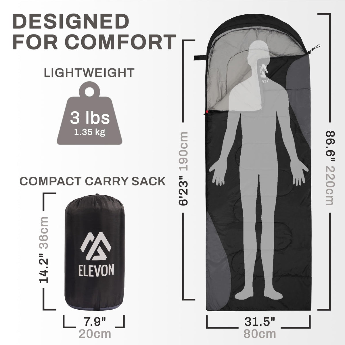 Elevon Sleeping Bag for Adults Teens Kids Cold Warm Weather, Portable Waterproof & Lightweight