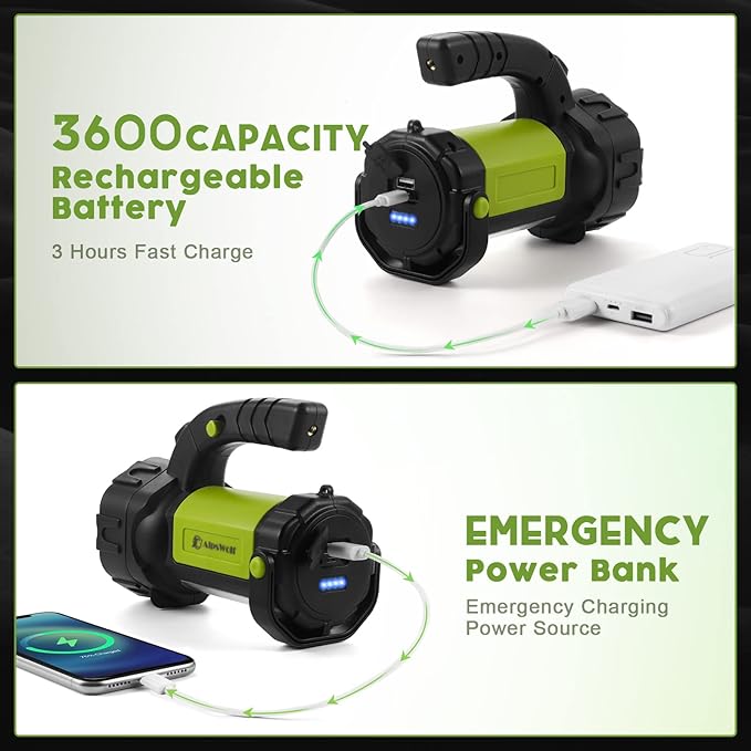 AlpsWolf Camping Lantern Rechargeable, LED Flashlight Spotlight Lantern with 800LM, 3600 mAh, Strap