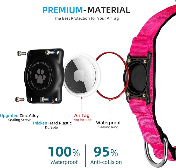 Upgraded AirTag Dog Collar, IP68 Waterproof Air Tag Dog Collar Holder, Reflective, Ultra-Durable