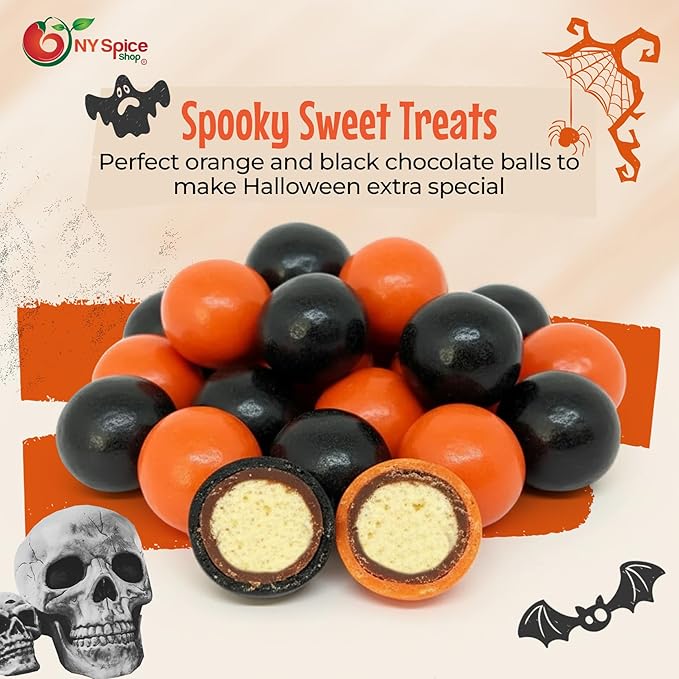 NY Spice Shop Orange & Black Dark Chocolate Malt Balls - 8 Ounce Malted Milk Ball Candy Gifts