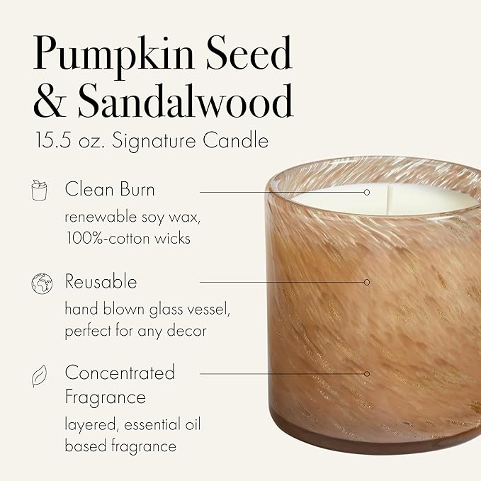 LAFCO New York Holiday Signature Fall Candle, Pumpkin Seed & Sandalwood - 15.5 oz - 90-Hour Burn
