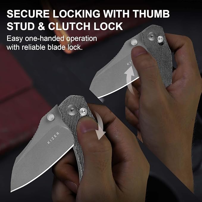 Kizer Mini Bulldog Pocket Knife, 2.5??Nitro V Sheepsfoot Blade Folding Knife, Micarta Handle Clutch