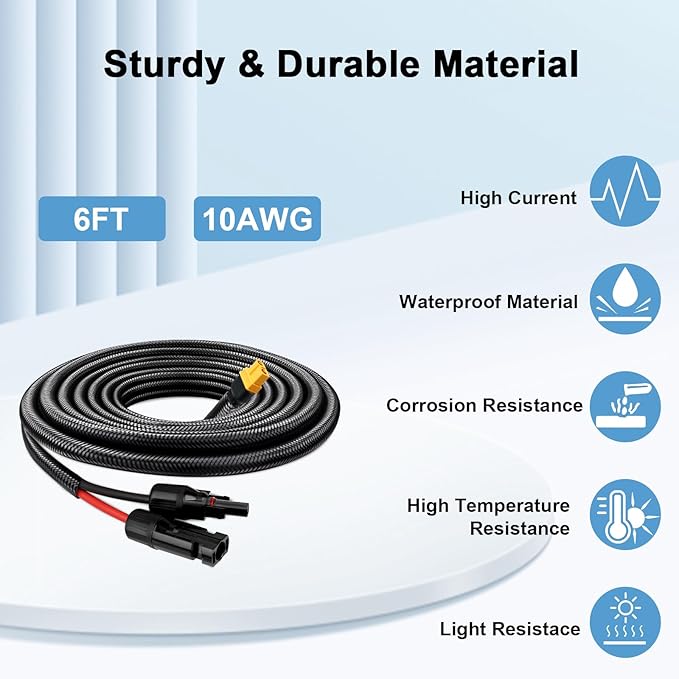 Solar to XT60 Cable 10AWG 6FT Solar Connector to XT60 Adapter Cable for Solar Panel to Battery RV