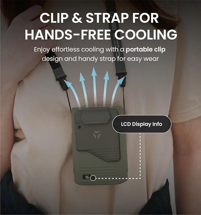 Claymore Clip Fan Khaki ??Portable Rechargeable Neck Waist Wearable Fan with 5200mAh Battery