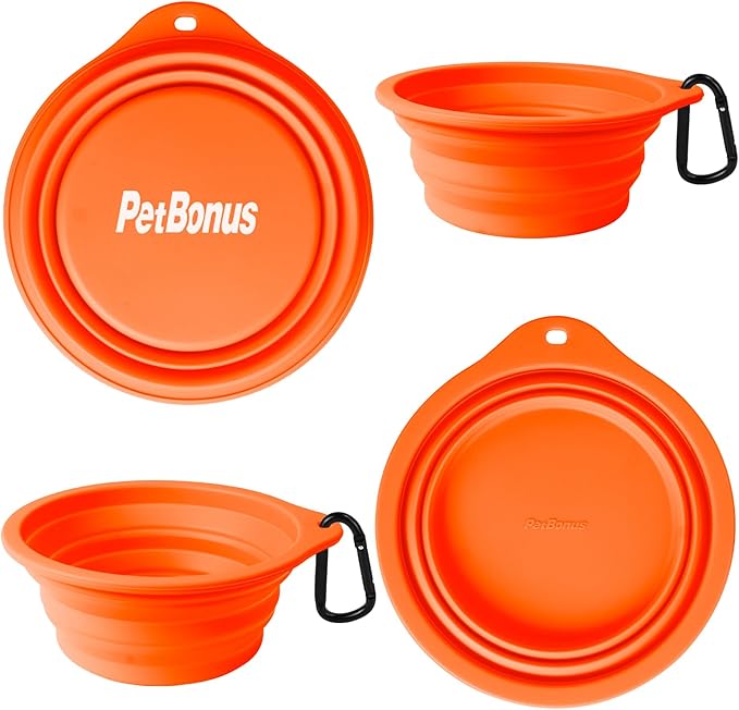 PetBonus 2-Pack Large Silicone Collapsible Dog Bowls, 34oz/1000ml BPA Free Portable Foldable Travel