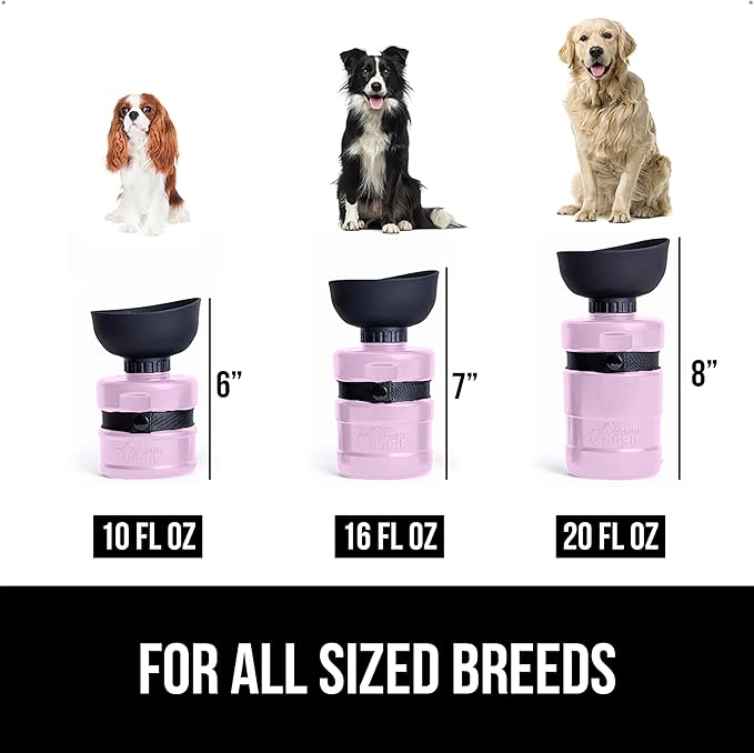 GORILLA GRIP Dog Water Bottle, Portable Water Bowl Dispenser for Dogs, 20 oz Leak Proof Pet Travel