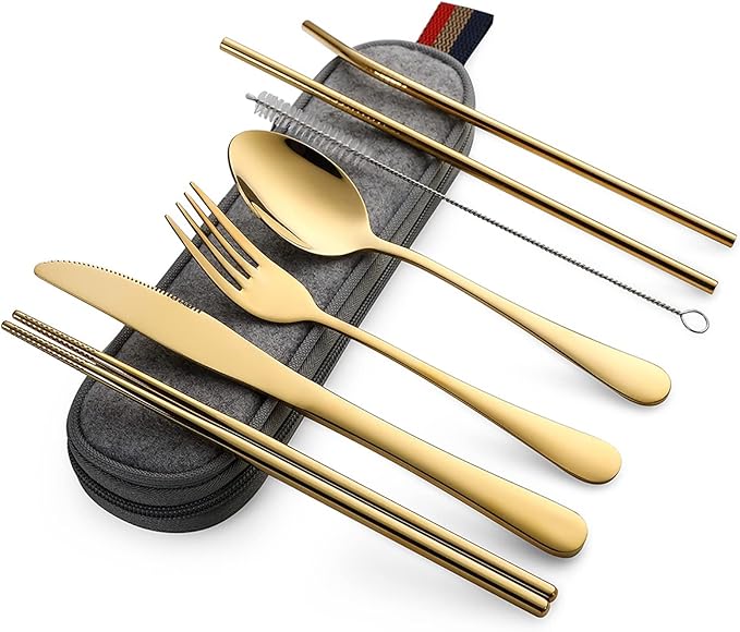 DEVICO Portable Utensils, Travel Camping Cutlery Set, 8-Piece including Knife Fork Spoon Chopsticks