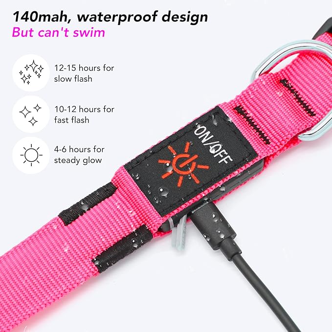 Light Up Collar, Led Dog Collar Adjustable, Rechargeable Waterproof, Night Walking Lights, Glow in