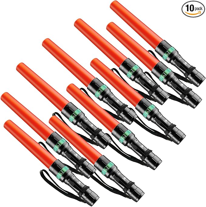 RoadHero 10 Pieces 11 Inch Traffic Wand with Strobe Modes LED Safety Signal Flashlight Wand with