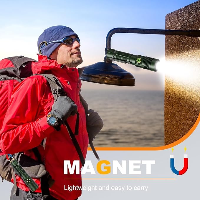 Small Tactical Flashlights High Lumens - 1500 Meters Long Beam Super Bright LED Magnetic Flashlight