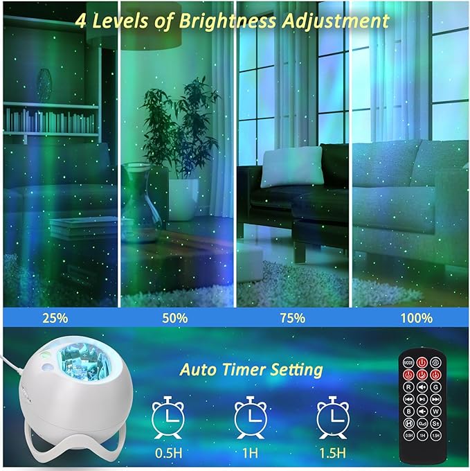 Galaxy Projector for Bedroom, Star Projector, White Noise with Bluetooth Speaker, Timer, Night