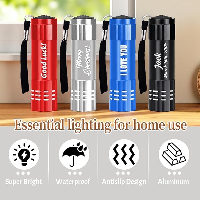Personalized LED Flashlights with Text/Logo，Custom Aluminum Mini Flashlight Handheld Engraved for