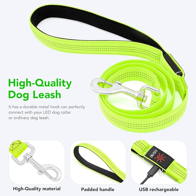 Colaseeme Light Up Dog Leash, LED Pet Leashes USB Rechargeable, Glow Safety Dogs Lights at Night