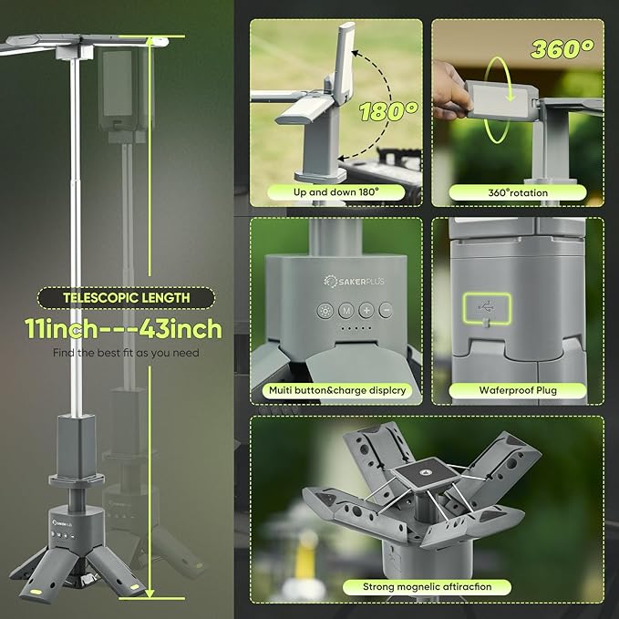 Portable Camping Light, 14000mAh Telescopic Camping Lantern with Rechargeable Power Supply