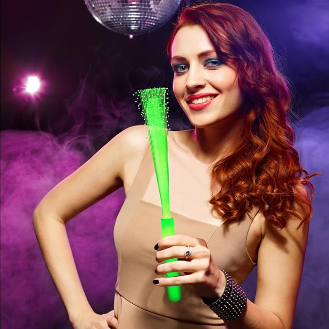 12 Pack Green Glow Sticks Light Up Fiber Optic Stick Glow Wands Bulk with 3 Flashing Models for
