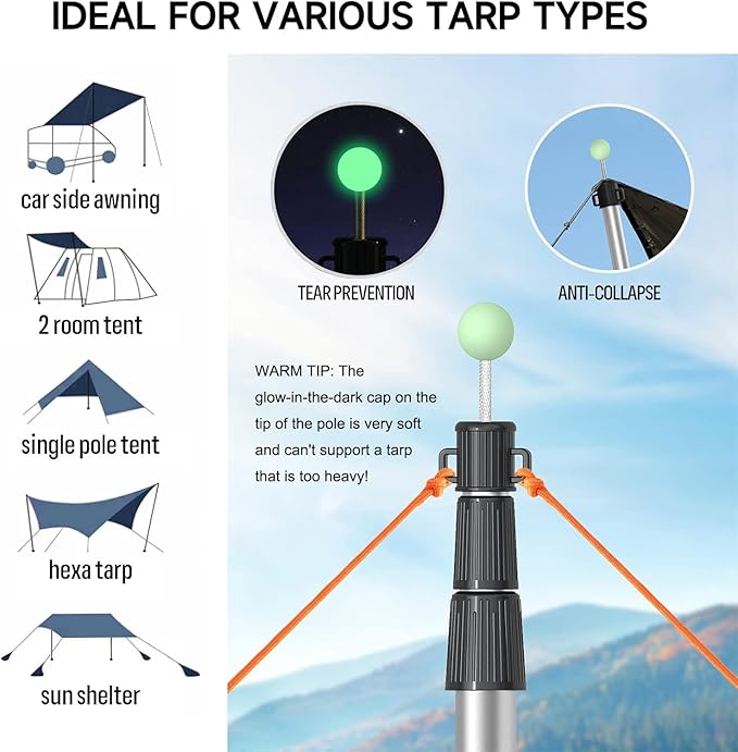 SANLIKE Telescoping Tarp Poles Tent Poles, 96" Aluminum Canopy Poles Extendable Pole for Awning