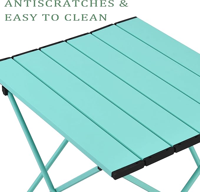 Grope Camping Table with Aluminum Table Top, Folding Beach Table Easy to Carry, Prefect for