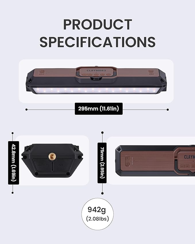 Claymore 3Face Pro L (Black) - Rechargeable Surface Area Camping Light for Trucks, Overlanding