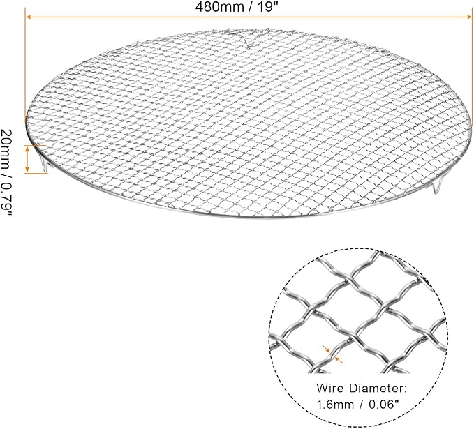 HARFINGTON Round Cooking Rack 19-inch Stainless Steel Cross Wire Barbecue Grill Net with 20mm Legs