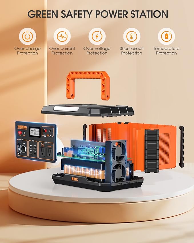 EBL Portable Power Station 1000W, Camping Solar Generator 270000mAh with 110V AC Outlet, PD 60W