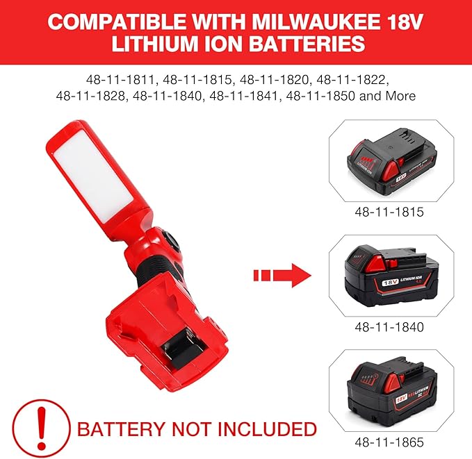 YEX-BUR LED Work Light Torch Compatible with Milwaukee 18v Battery, 12W 1000LM Flashlight with
