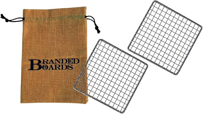 Portable Bushcraft Stainless BBQ Cooking Grill Grate, Bamboo Cutting Board, Burlap Bag, Mini Knife