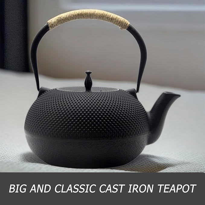 Big Cast Iron Teapot Set with Cups, Japanese Tetsubin Tea Kettle for Stovetop Safe, Cast Iron Tea