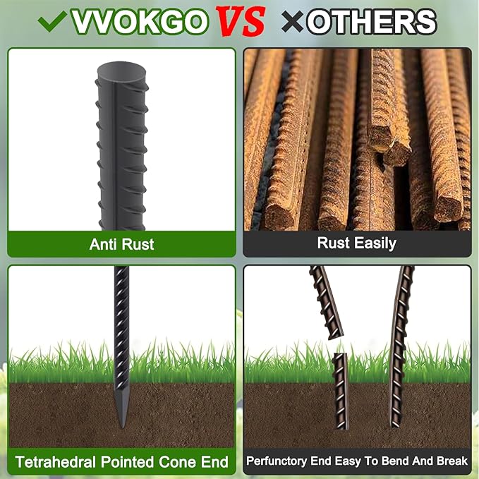 VVOKGO Rebar Stakes 16 Inches Ground Concrete Form Stakes (24pcs), Straight Metal Spikes Heavy Duty