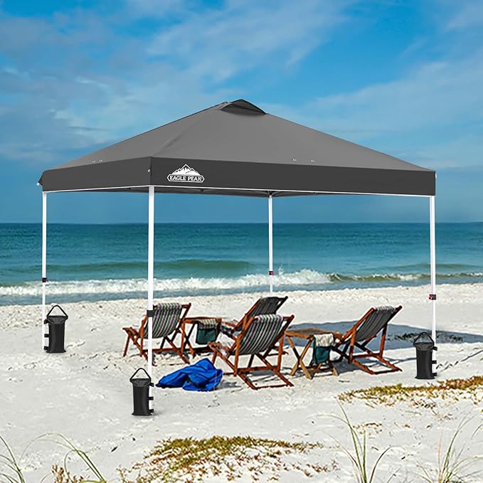 EAGLE PEAK Pop Up Canopy Tent with Wheeled Carry Bag, 8 Stakes, 4 Ropes, 4 Weight Bags, Easy Set Up
