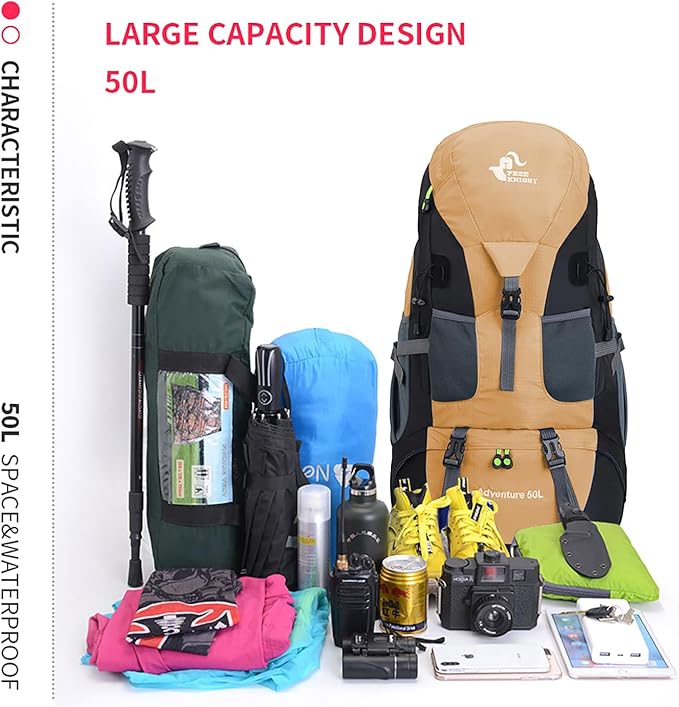 Bseash 50L Hiking Backpack, Water Resistant Lightweight Outdoor Sport Daypack Travel Bag for