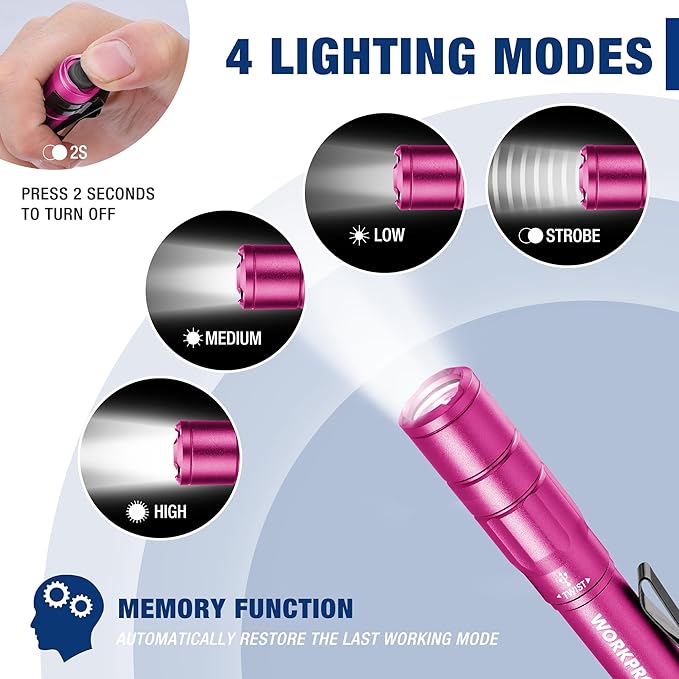 WORKPRO Rechargeable Pen Light, Mini Flashlight, 2 Pack Ultra-Compact EDC Flashlight, Pocket