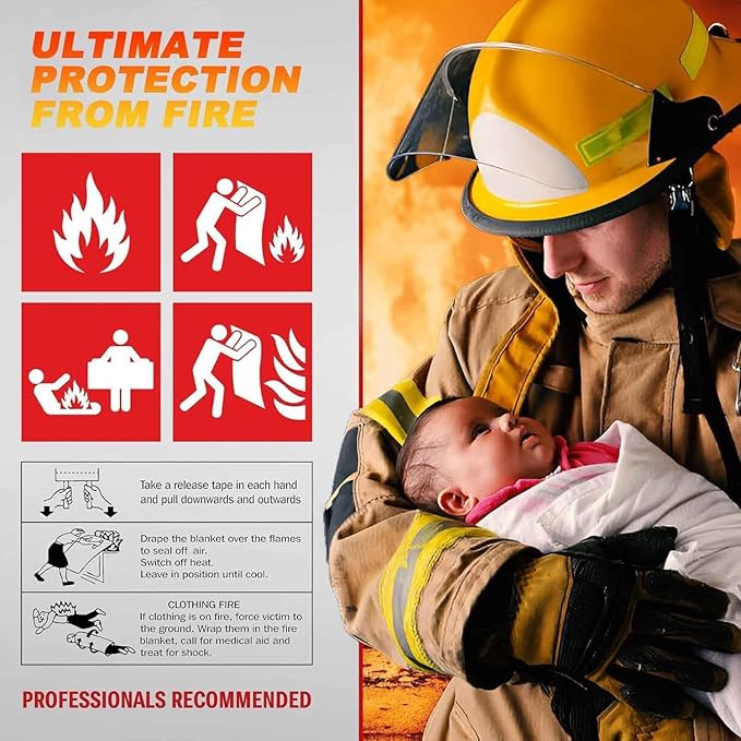 Emergency Fire Blanket for Home Kitchen 40"x40" 2 Pack with Gloves and Hooks Flame Suppression