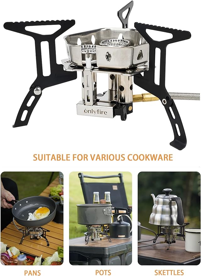 ONLYFIRE Portable Camping Gas Stove 6800W, Small Backpacking Stove with Piezo Ignition, Propane