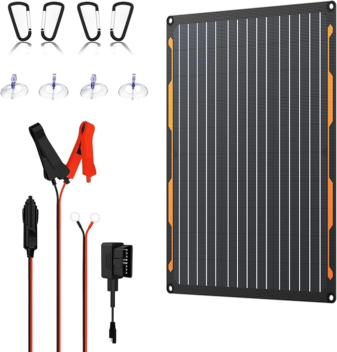 FlexSolar 20W 12V Solar Panel Charger Kit with Built-in Charge Controller - Portable Waterproof