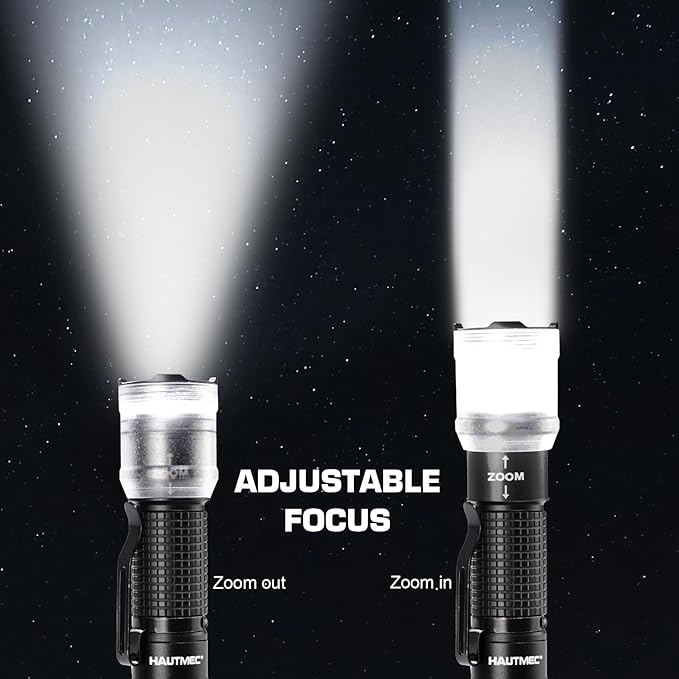 HAUTMEC 700 Lumens Rechargeable Flashlights Waterproof LED Flashlight with Zoomable Beam Bright