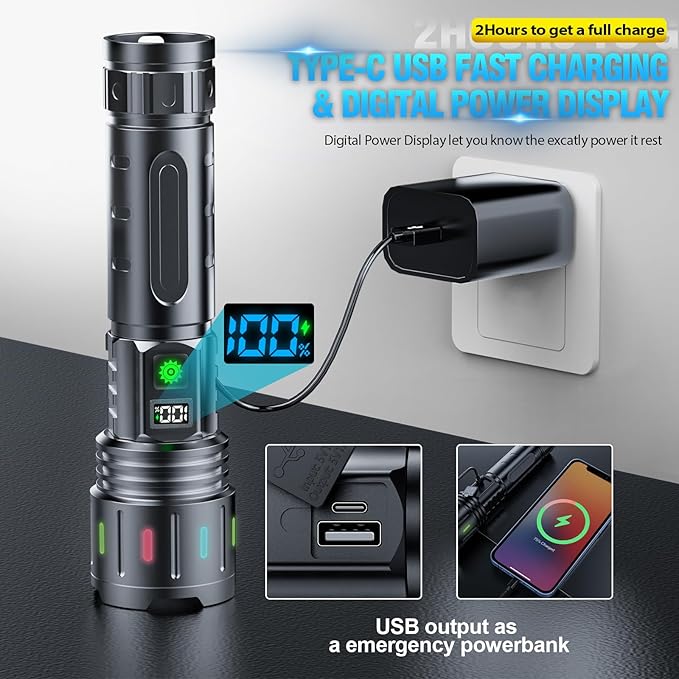 Hoxida Flashlights High Lumens Rechargeable - 1500 Meters Long Beam Super Bright LED Flash Light