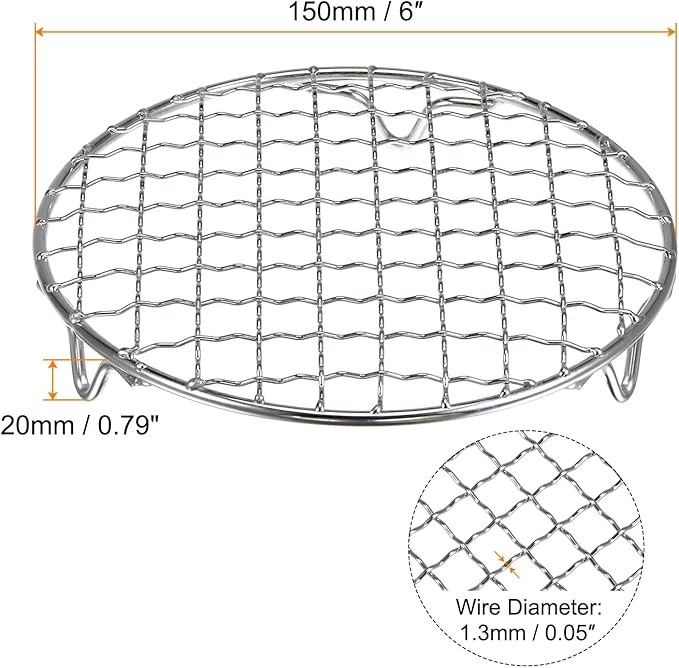 HARFINGTON Round Cooking Rack 6-inch 201 Stainless Steel Cross Wire Barbecue Grill Net with 20mm