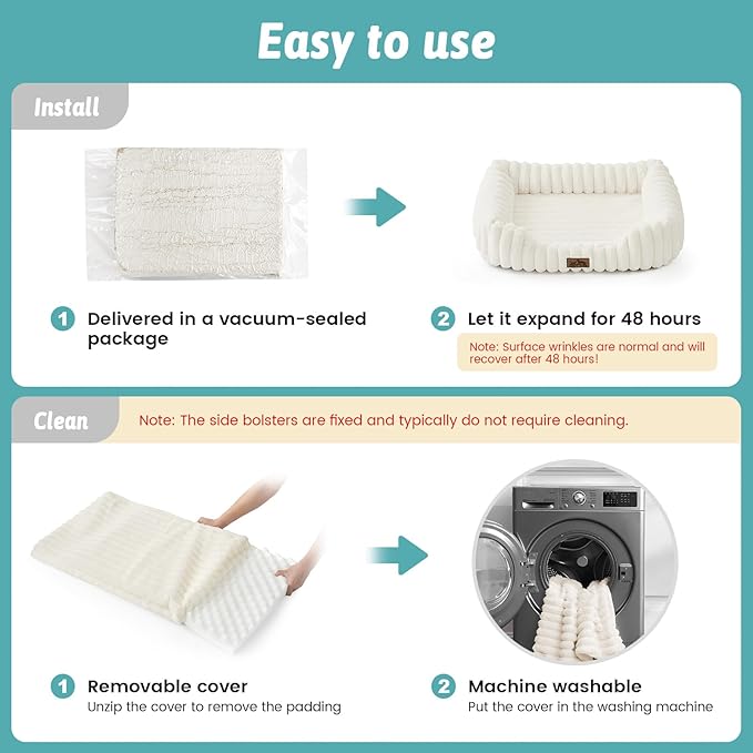 Orthopedic Dog Bed for Small Dogs & Cats - Washable Rectangle Pet Bed with Anti-Slip Bottom, Soft