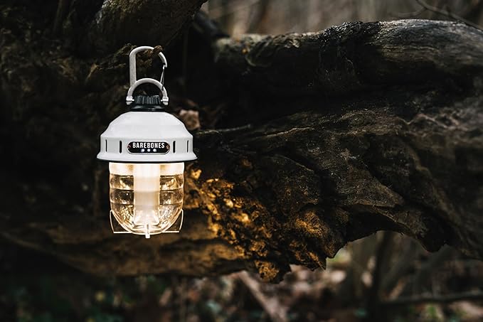 Barebones Beacon Hanging Light ??Vintage White, Rechargeable LED Camping Lantern with Adjustable