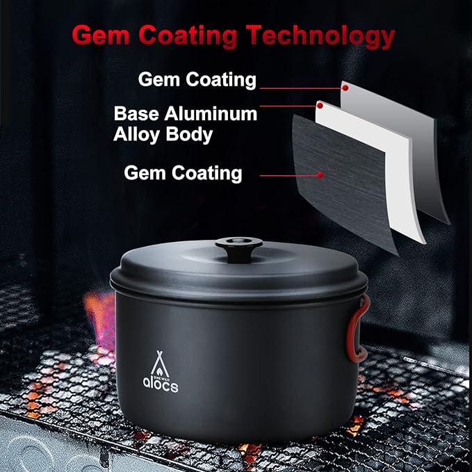 Alocs Camping Cookware Set Camping Gear, Compact Camping Pots and Pans Set, Durable Hard Alumina
