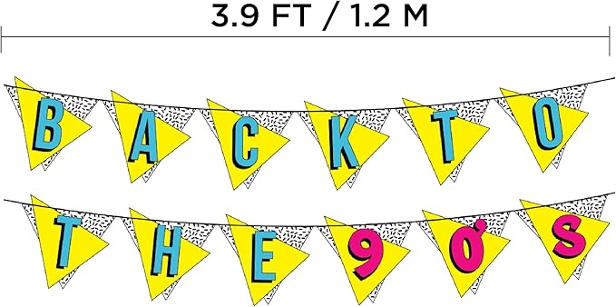 Back to the 90s Neon Banner - Funny Throwback 90's and 80's Theme Party Decoration, Favors &